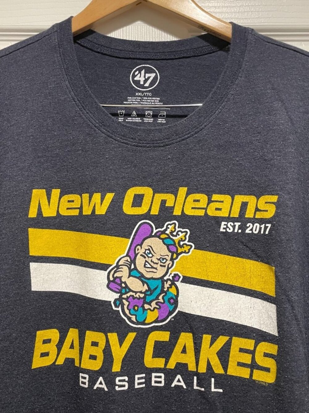 47 Brand New Orleans Baby Cakes Tee Men's Size XXL Grey Minor League Baseball